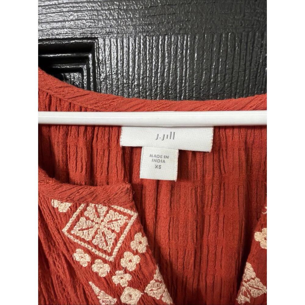 J Jill Burnt Orange Dress Sz XS Embroidered Boho Western Oversized Pockets Hippi - Picture 2 of 6